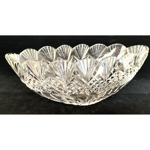 Waterford Crystal Bowl Emily Oval Scalloped Edge Diamond Cut 11" Long 5.25' Wide - Picture 2 of 9